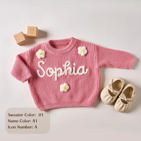 Custom Embroidered Baby Sweater - Toddler Knit Sweatshirt - Baby Name Jumper