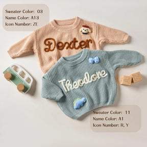 Custom Embroidered Baby Sweater - Toddler Knit Sweatshirt - Baby Name Jumper