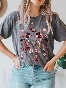 T-shirt à fleurs pressées Cottagecore