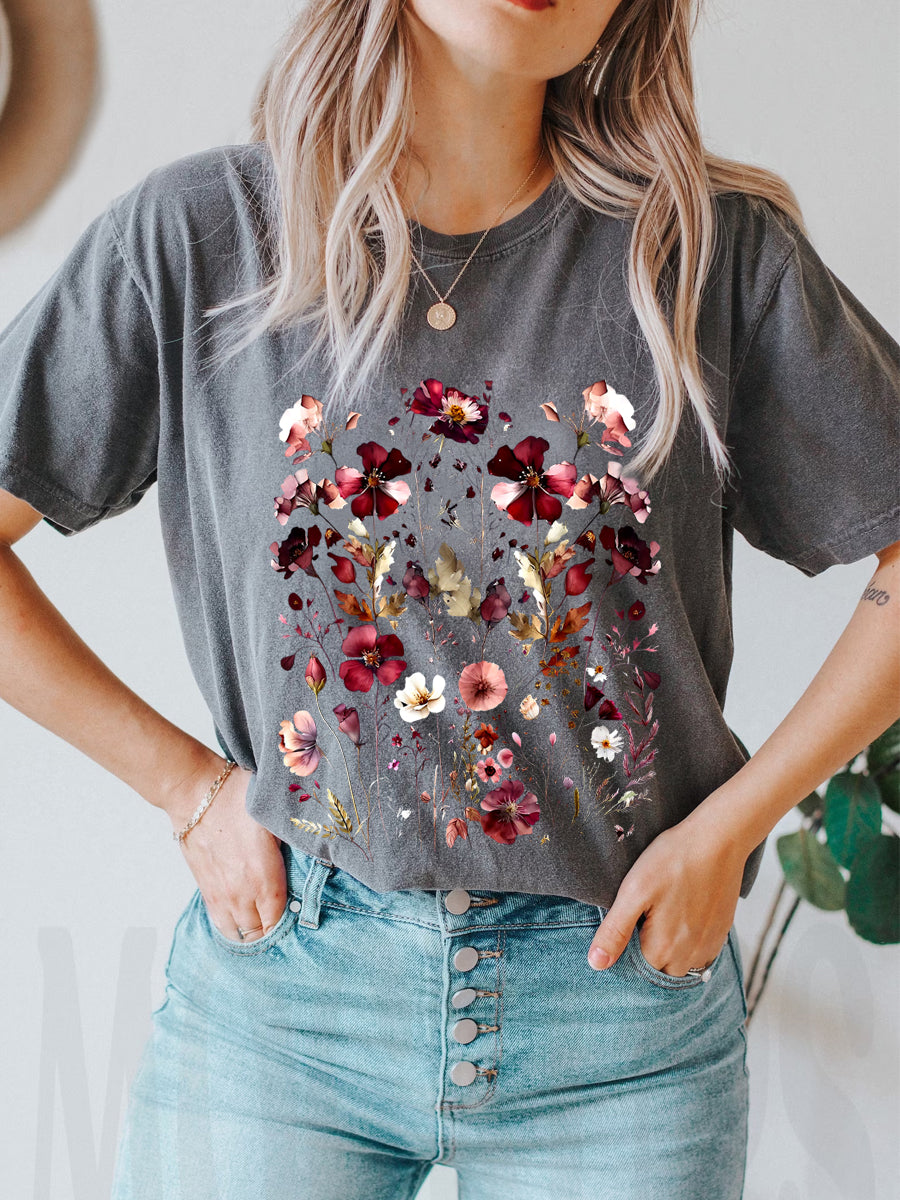 T-shirt à fleurs pressées Cottagecore
