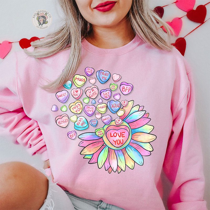 Ich liebe dich, Sonnenblumen-Candy-Hearts-Sweatshirt