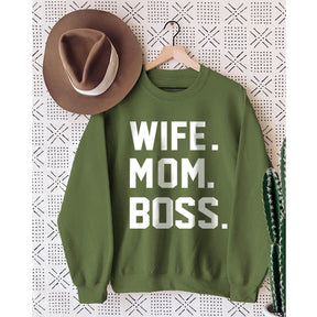 Wife Mom Boss Printed Long Sleeve Sweatshirt