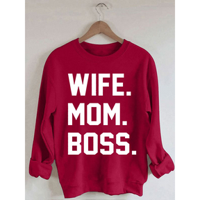 Wife Mom Boss Printed Long Sleeve Sweatshirt