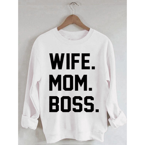 Wife Mom Boss Printed Long Sleeve Sweatshirt